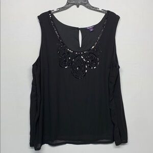 Roamans Black Sleeveless Top with Sequin Detail